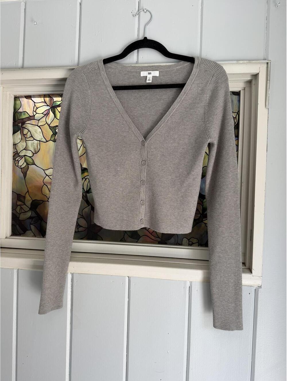 BP Gray Ribbed Button-Up Cardigan size medium